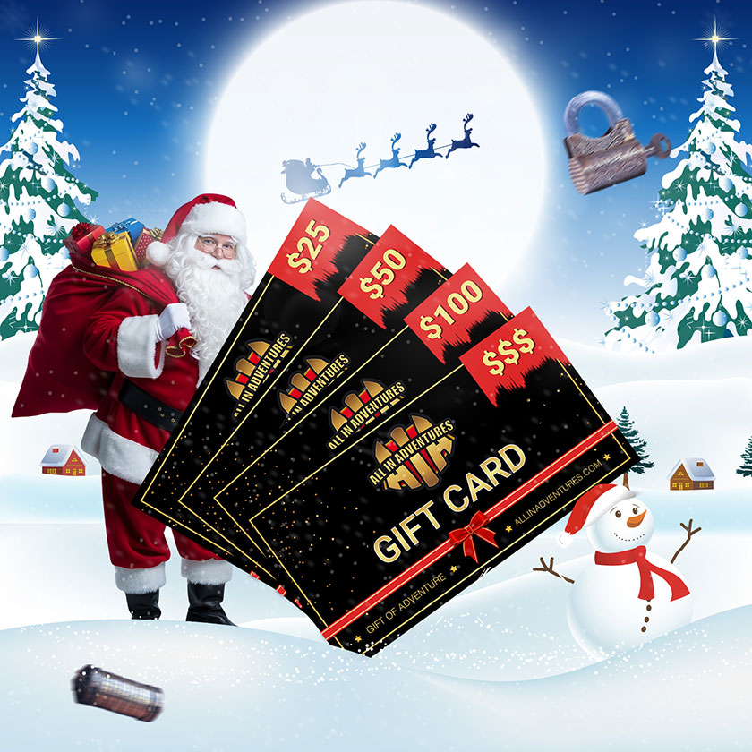 A dynamic gift card illustration that embodies adventure, suitable for those seeking unique outdoor experiences.